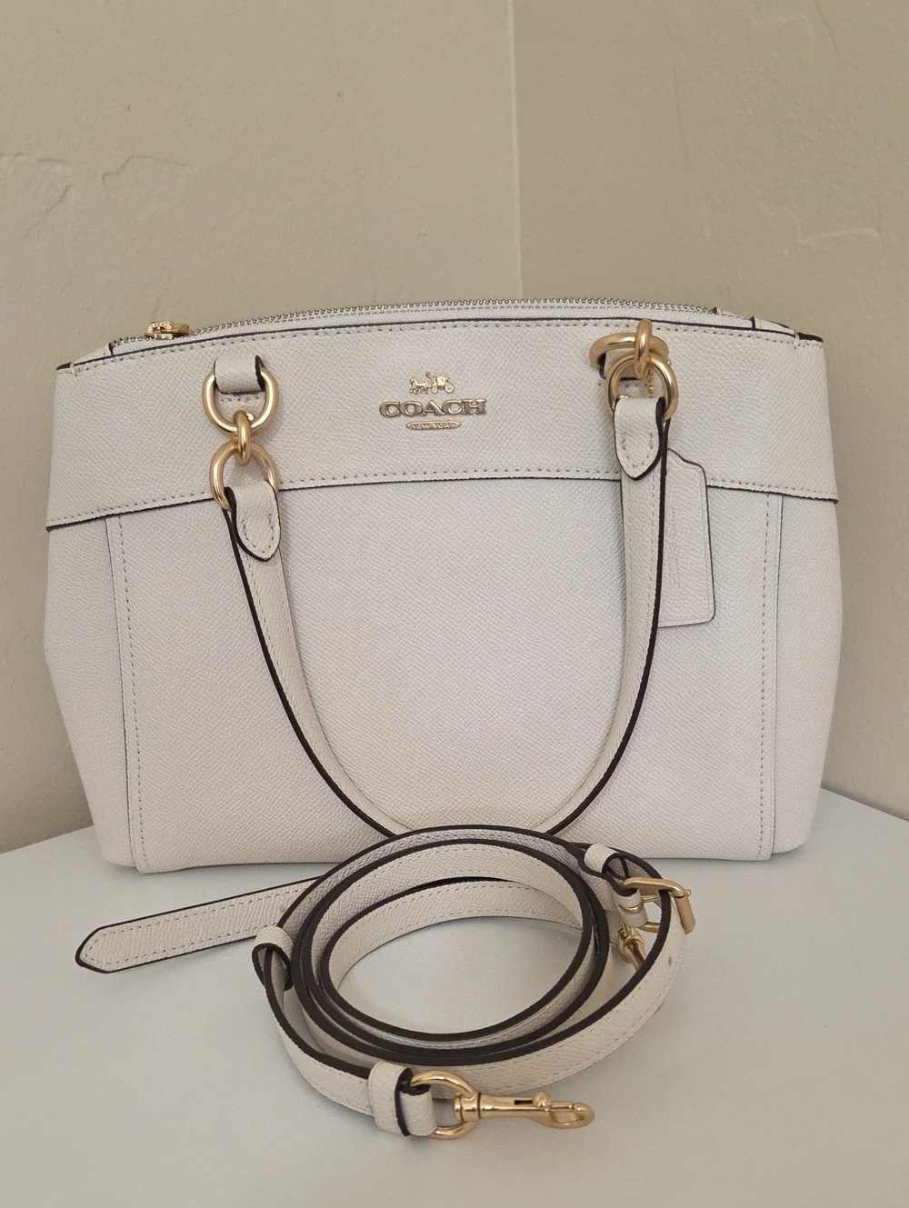 Coach Pebbled Leather Tote in Light Cream with Gold Hardware